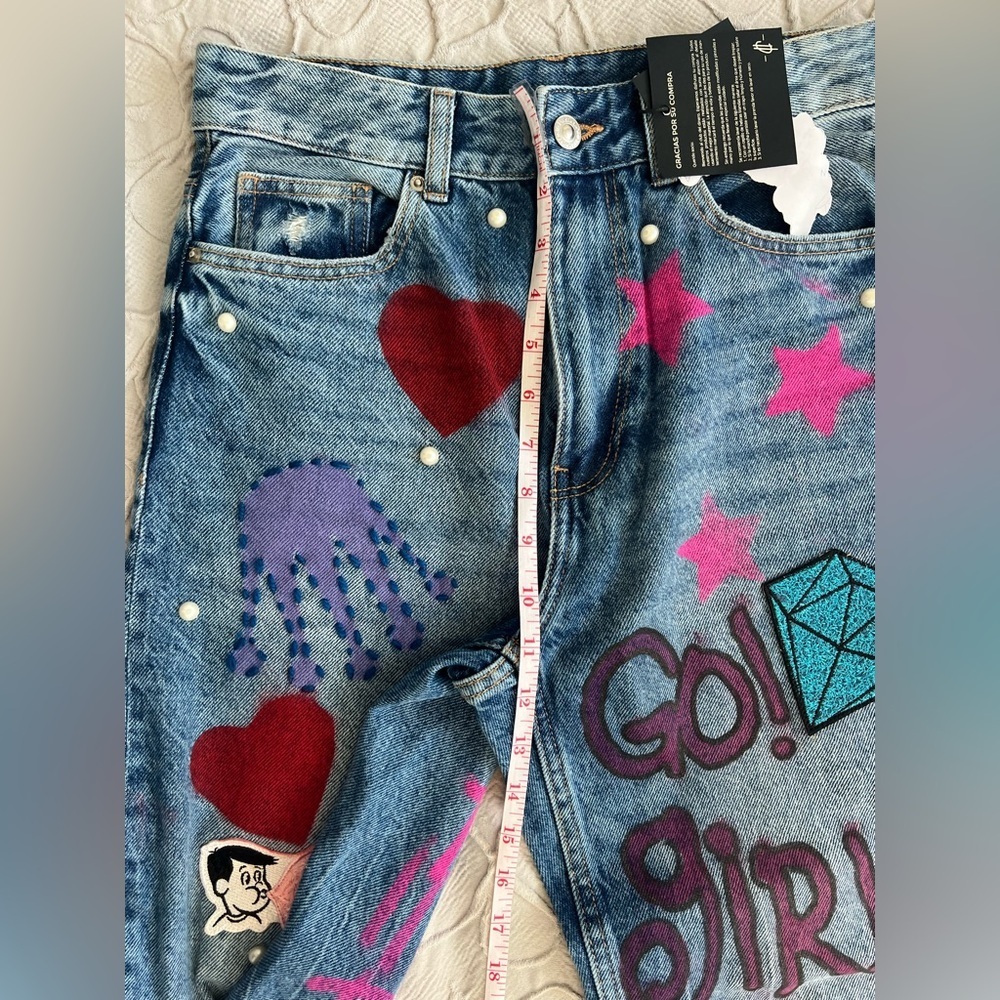 Bershka Jeans Women Barbie Design XS Check Measurements (0676) - Picture 4 of 14